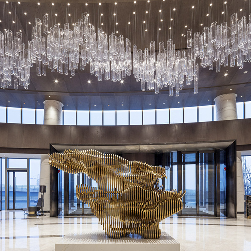 Glass Pendant Lighs and Chandeliers Dinning Room High Ceiling Lighting Fixtures for Wedding Decor