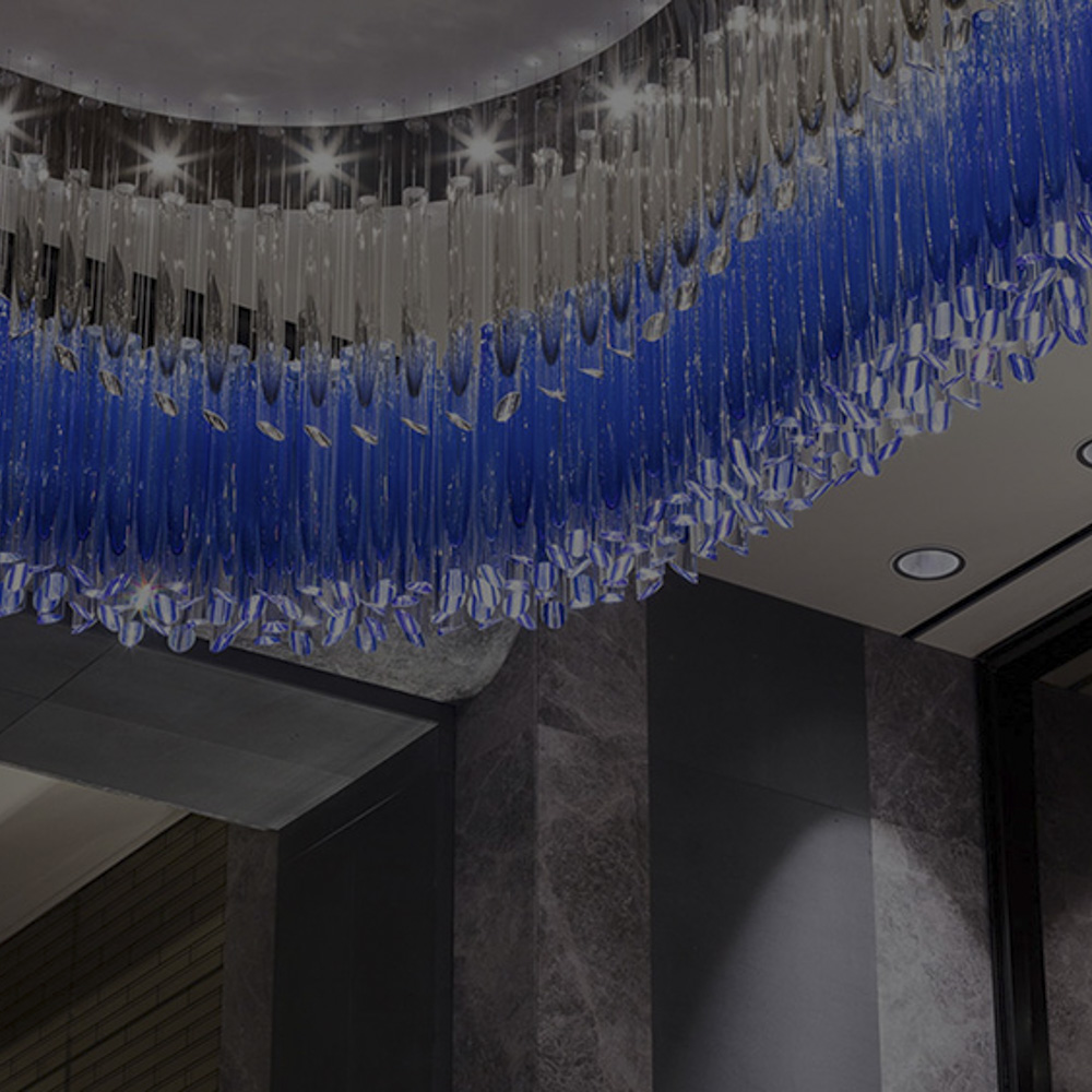 Blue Custom Chandeliers and Lamps decoraton Big Hanging Lights Pendant for hotel Lobby