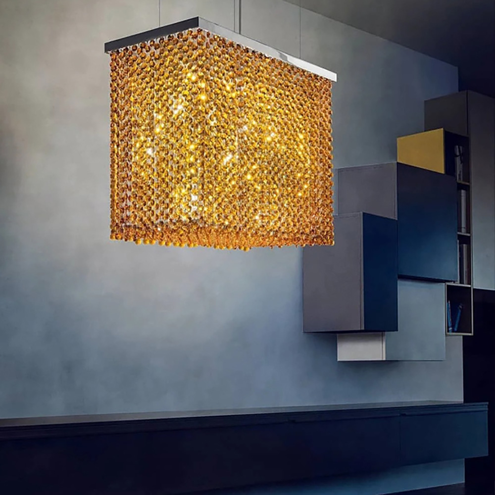 Modern geometric crystal gold chain chandelier for luxury hotel interior decoration