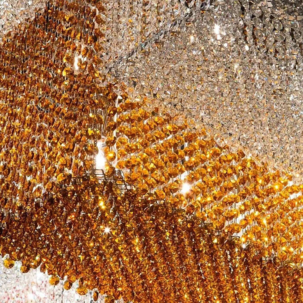 Modern geometric crystal gold chain chandelier for luxury hotel interior decoration