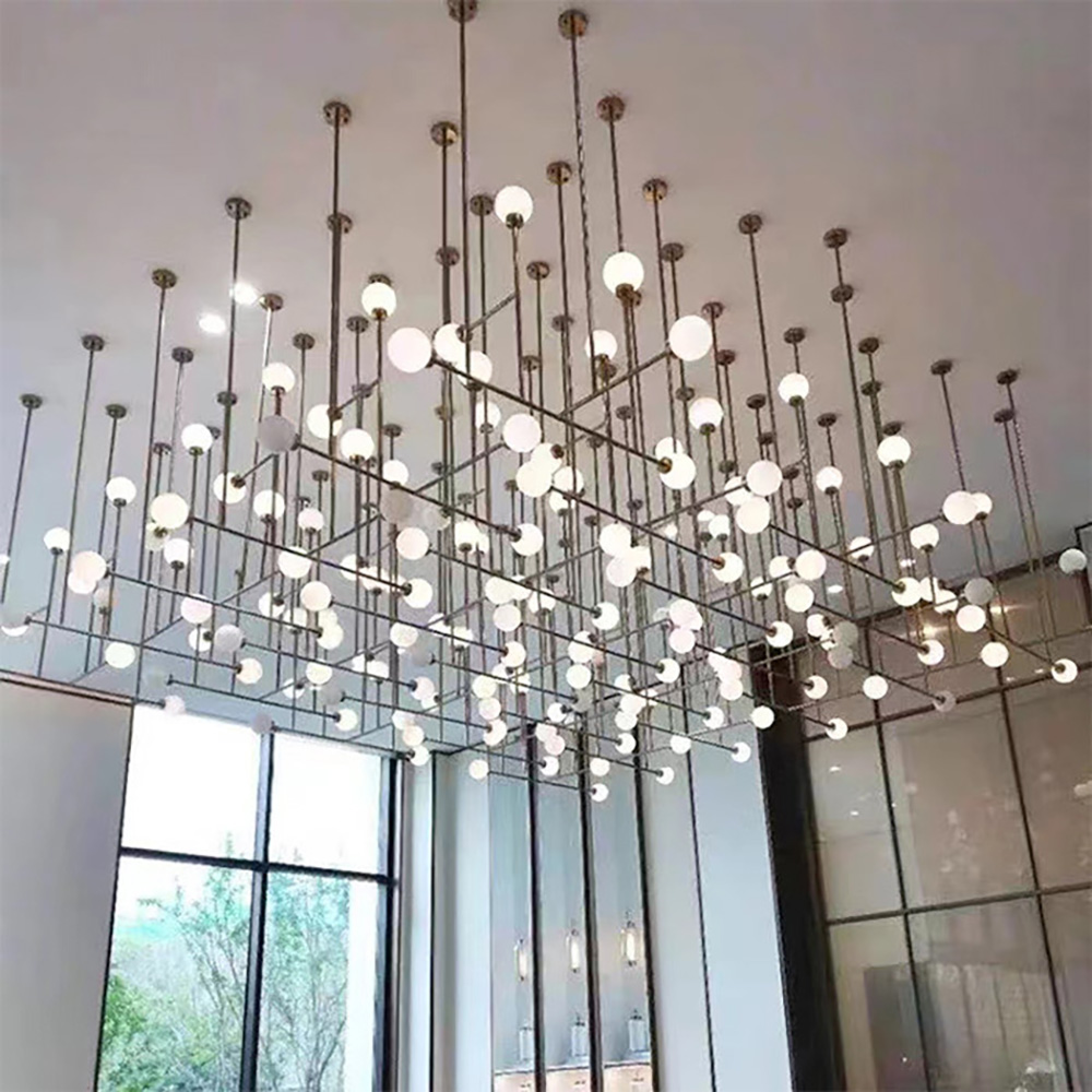 Modern Geometric Linear Glass ball Chandelier for Hotel Interior Decoration