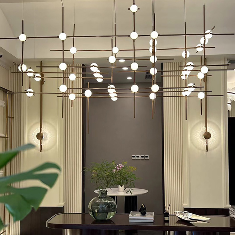Modern Geometric Linear Glass ball Chandelier for Hotel Interior Decoration