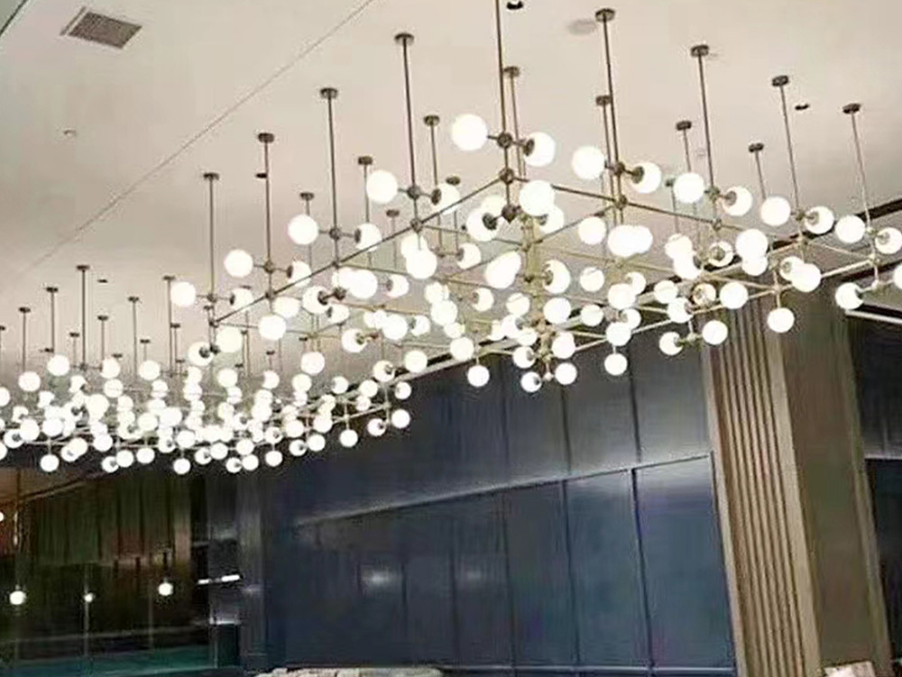 Modern Geometric Linear Glass ball Chandelier for Hotel Interior Decoration