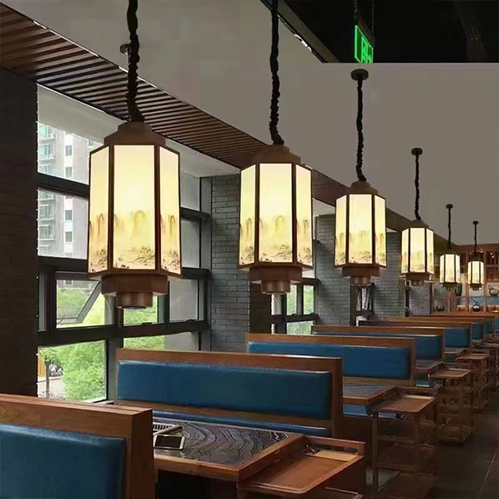 Chinese style design wooden lantern chandelier for restaurant