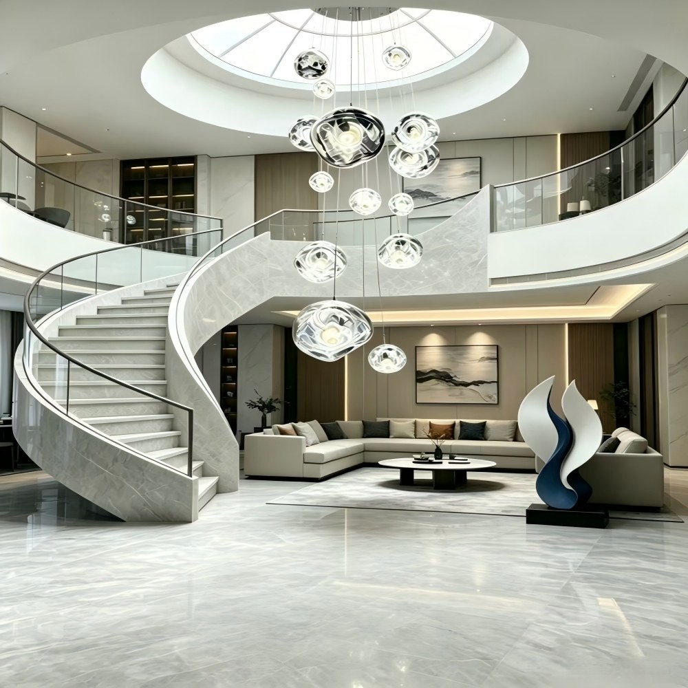Irregular Glass Pendant Light for Duplex Void Spaces, Elevate the Premium Texture of High-Ceiling Villas