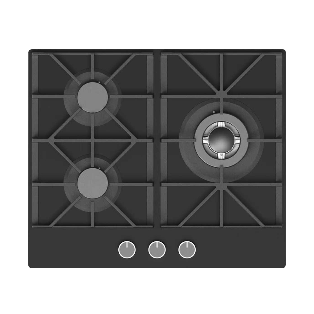 Citin 8mm Black Tempered Glass Integrated Cast Iron Pan Support 3 Burners Built-in Gas Hob JZTY-60B38-3EY