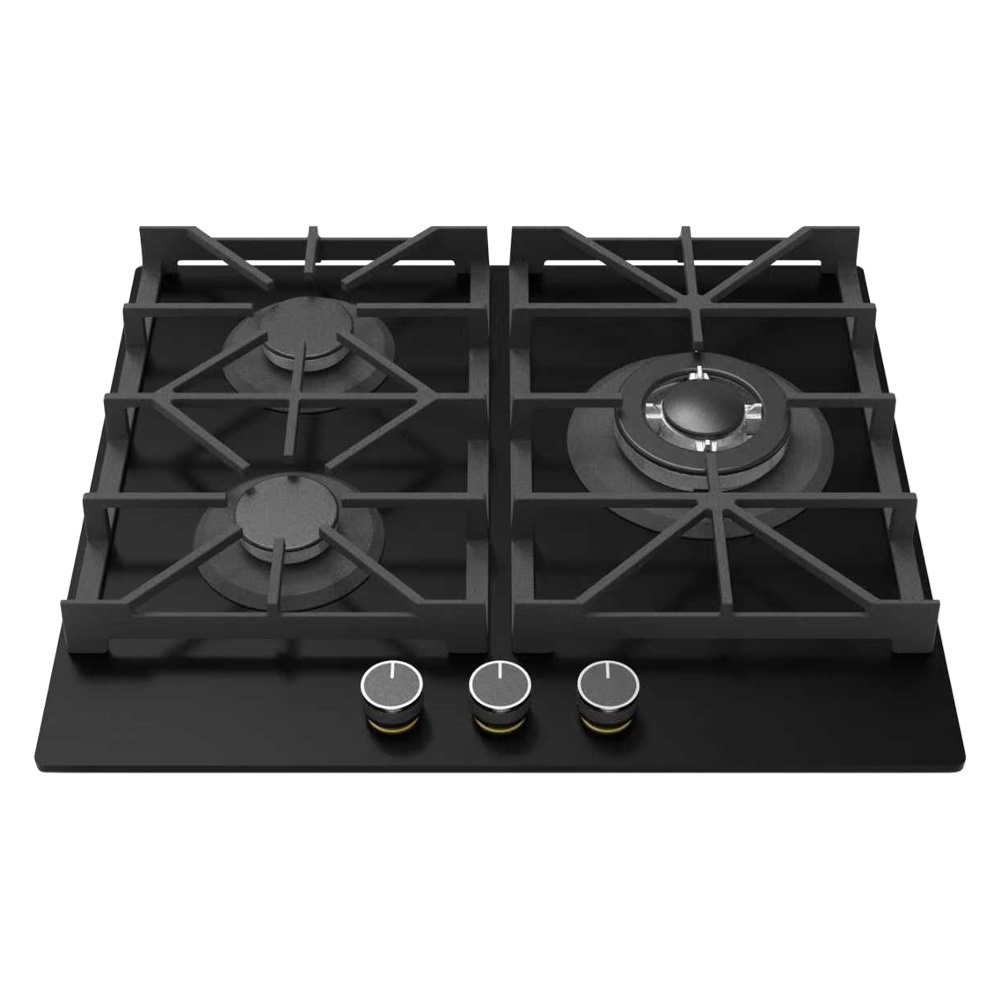 Citin 8mm Black Tempered Glass Integrated Cast Iron Pan Support 3 Burners Built-in Gas Hob JZTY-60B38-3EY