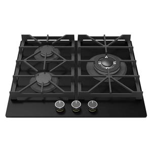 Citin 8mm Black Tempered Glass Integrated Cast Iron Pan Support 3 Burners Built-in Gas Hob JZTY-60B38-3EY