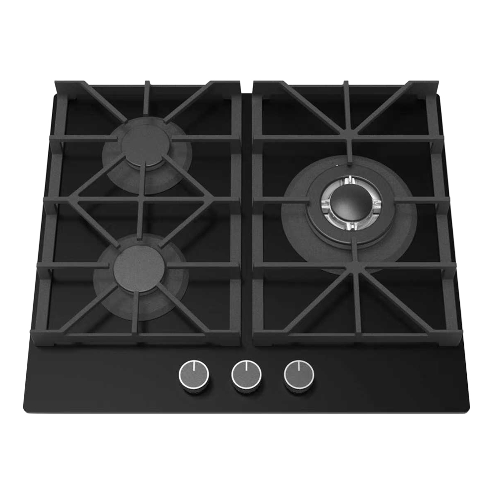 Citin 8mm Black Tempered Glass Integrated Cast Iron Pan Support 3 Burners Built-in Gas Hob JZTY-60B38-3EY