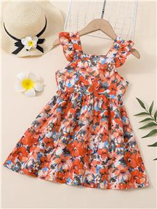 Girls Casual Dresses Floral Printed Sleeveless