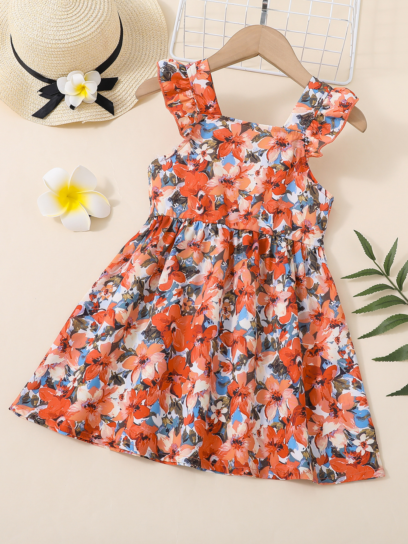 Girls Casual Dresses Floral Printed Sleeveless