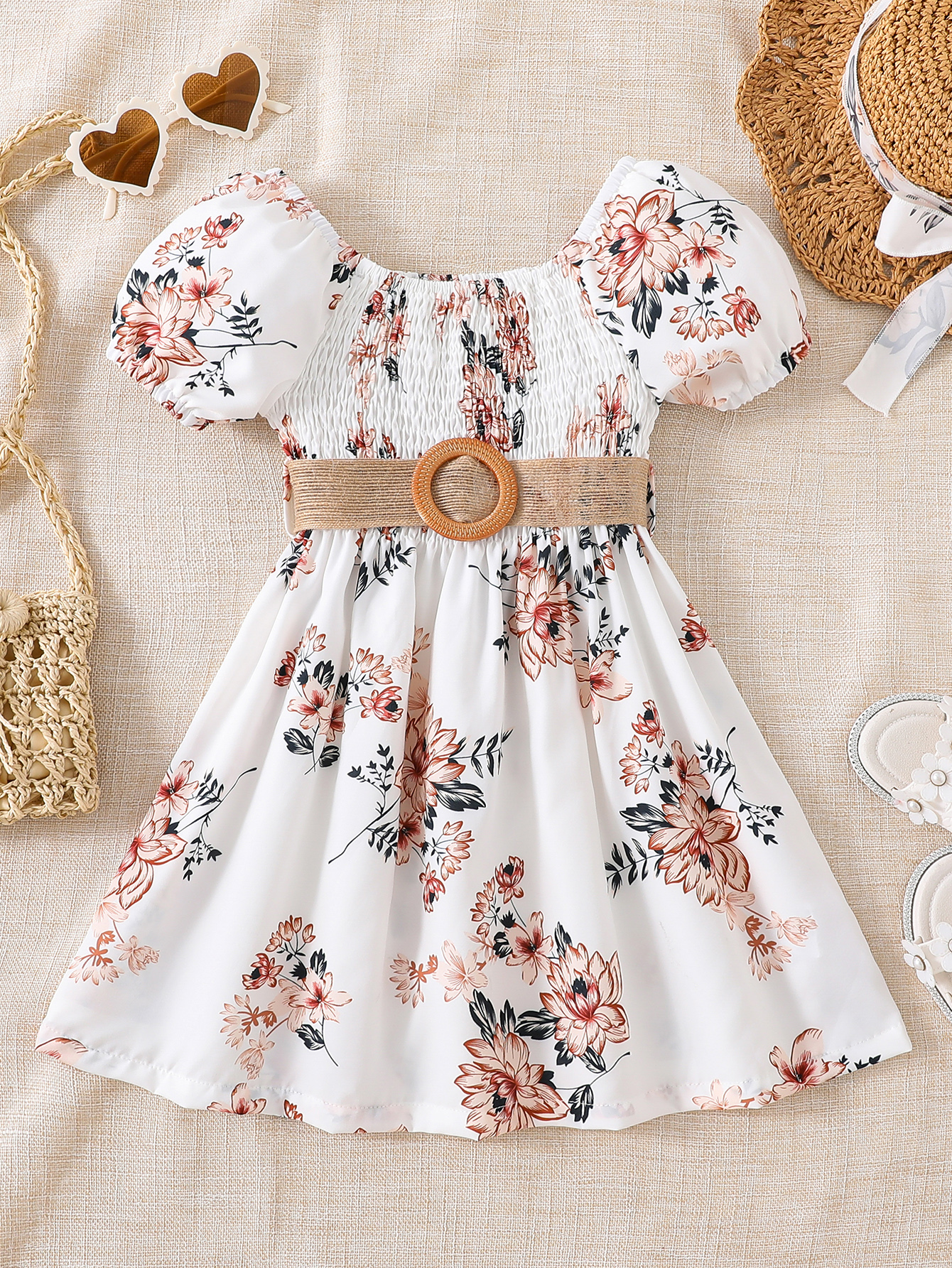 Little Girls Floral Summer Casual Dresses with Belt