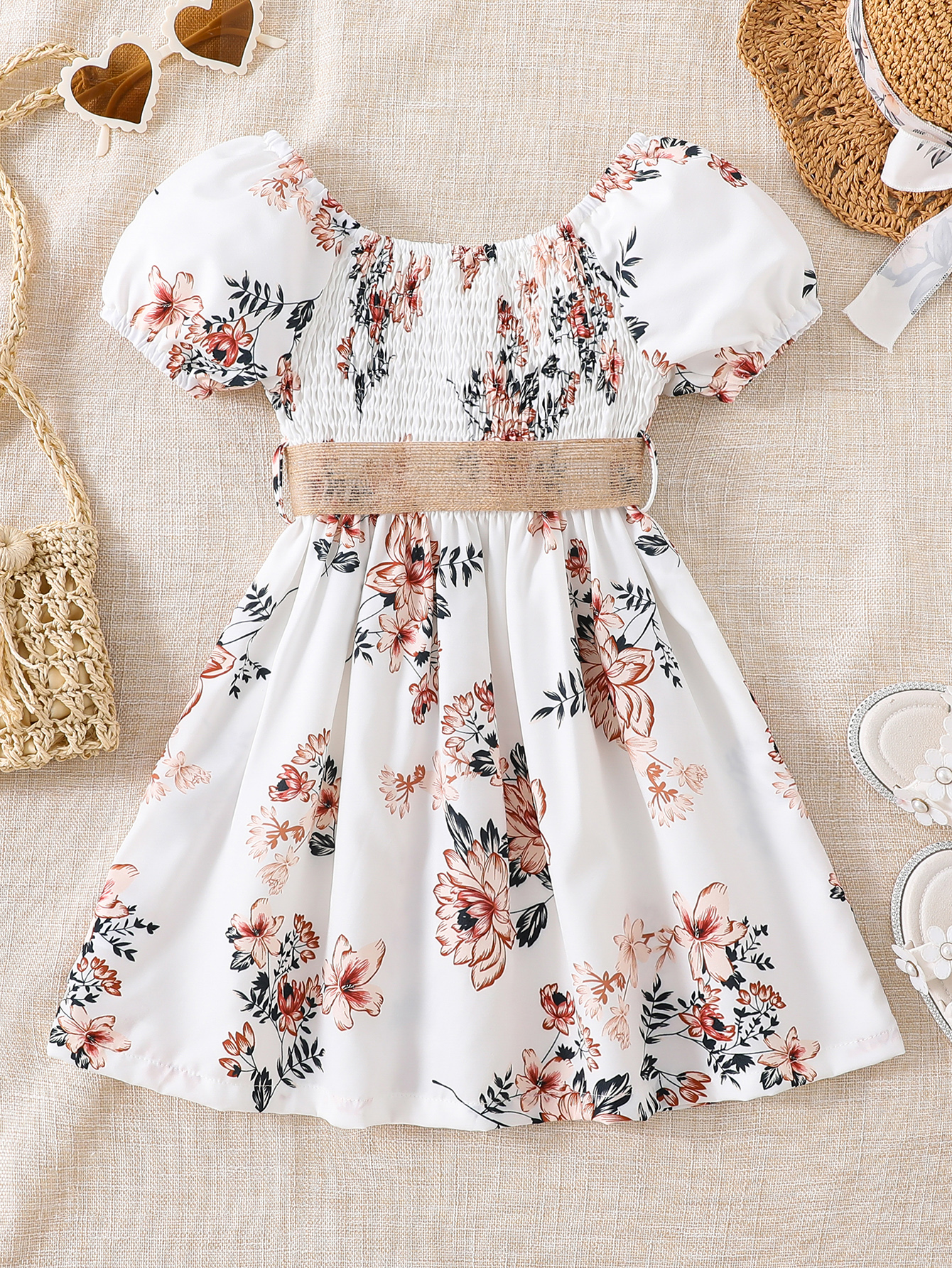 Little Girls Floral Summer Casual Dresses with Belt