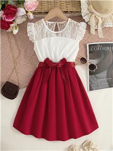 Lace Sleeveless Flower Girl Dress A-Line Straight Red