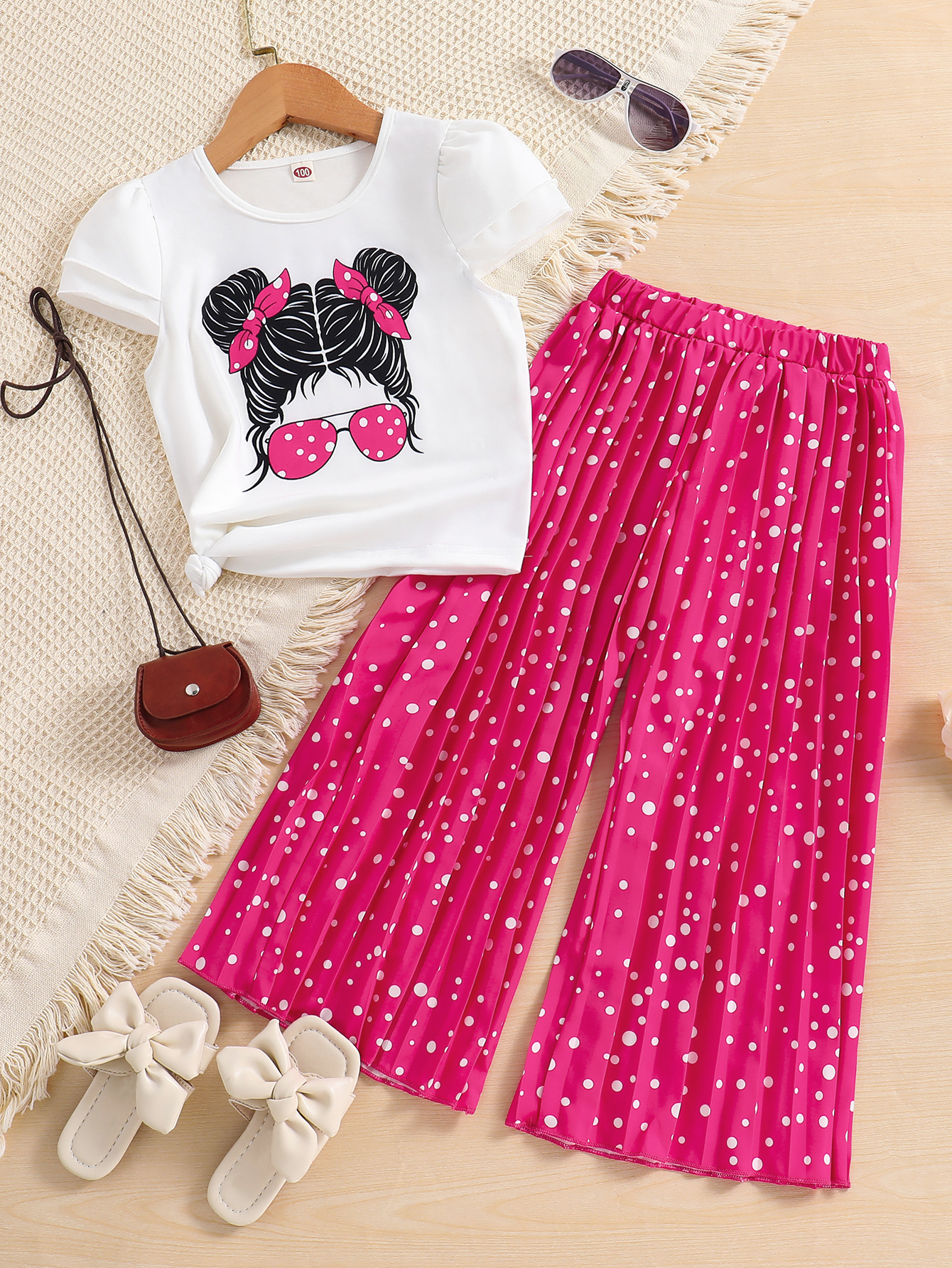 Toddler Girl Pant Sets Summer Outfits White Tops and Pink Pants