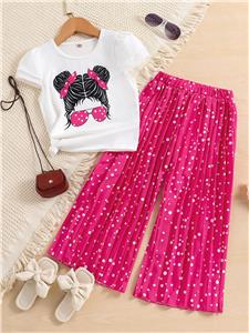 Toddler Girl Pant Sets Summer Outfits White Tops and Pink Pants