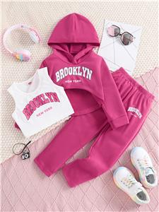 Girls Long Sleeve Hoodie Tank Pants Set Three Piece Outfit