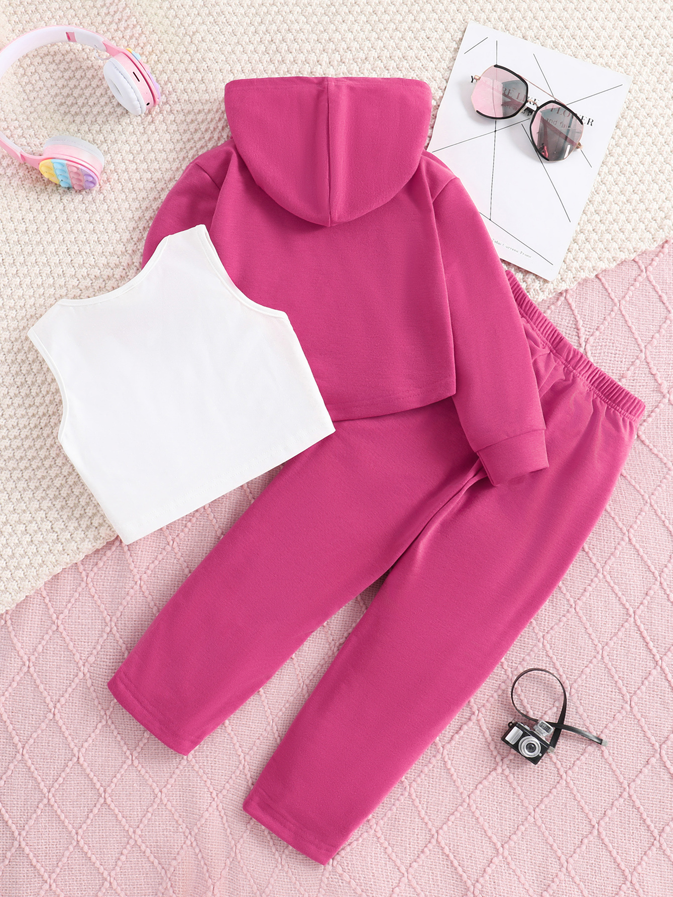 Girls Long Sleeve Hoodie Tank Pants Set Three Piece Outfit