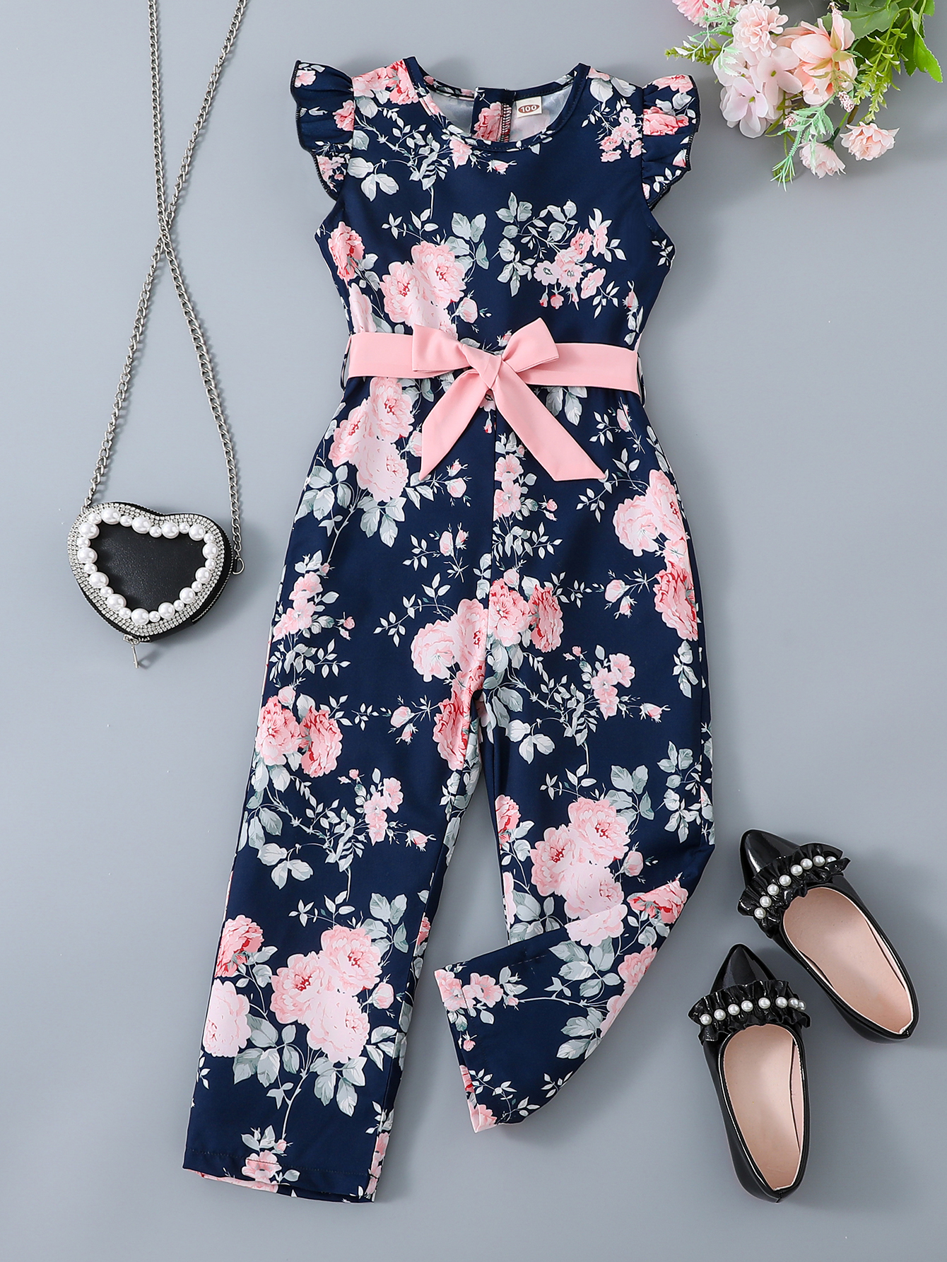 One Piece Girls' Jumpsuits & Rompers Cap Sleeve Floral