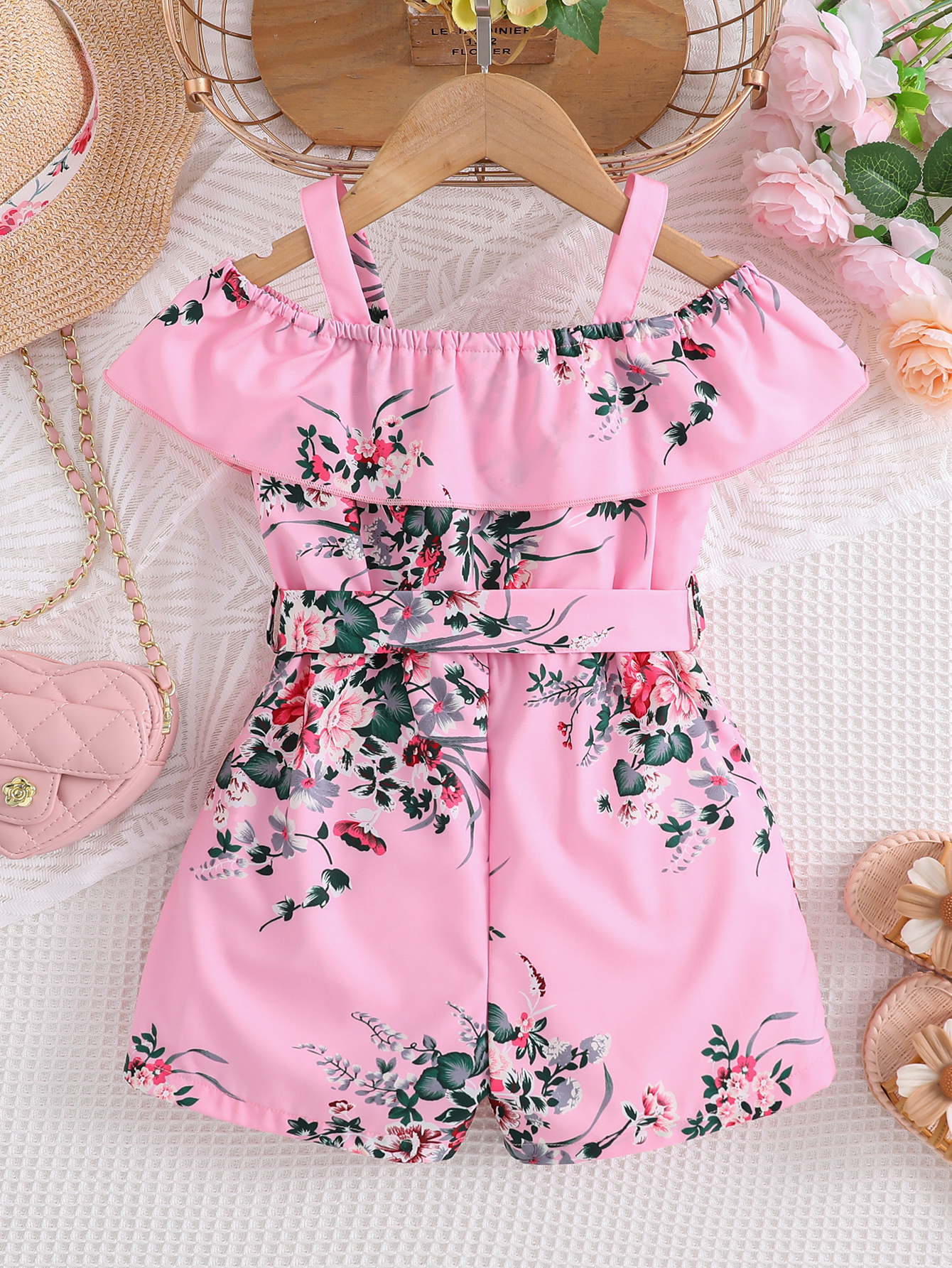 Girls Rompers Ruffle Sleeveless Summer Short Jumpsuit Floral