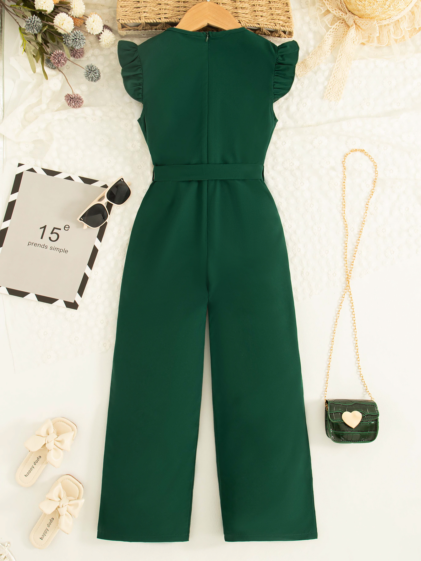 Girls Jumpsuit Kids Fashion Cap Sleeve Belted Wide Leg Romper