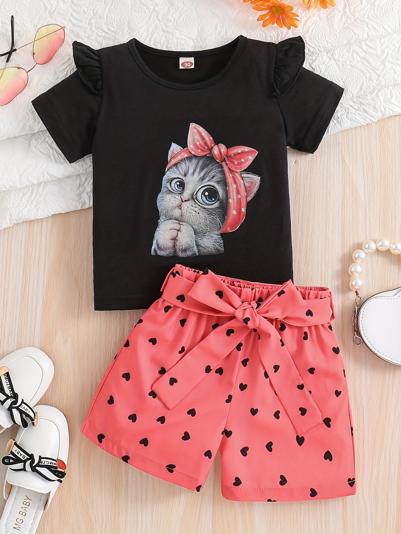 Girls Clothing Sets Girl Short Sleeves T-shirt & Shorts Belt 3pcs Sets