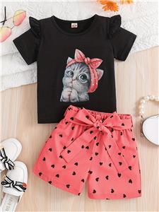 Girls Clothing Sets Girl Short Sleeves T-shirt & Shorts Belt 3pcs Sets