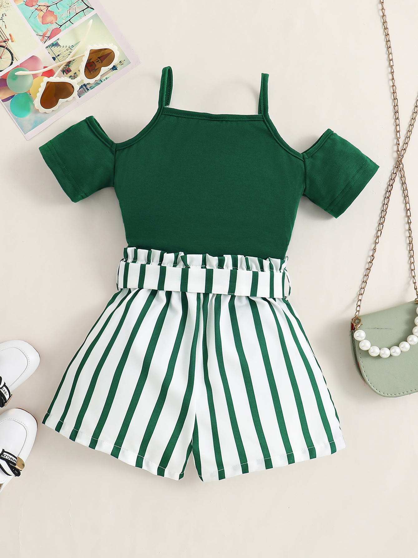 Toddler Girl Clothes Off-shoulder T-shirt and Shorts Set