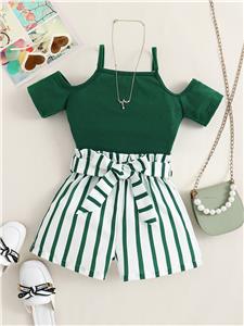 Toddler Girl Clothes Off-shoulder T-shirt and Shorts Set