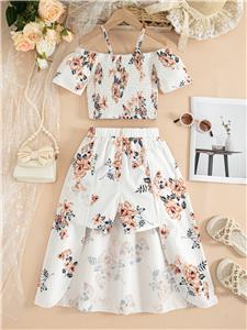 Girls Outfits Floral Off Shoulder Crop Tops and Skirt Set Toddler Summer Clothes