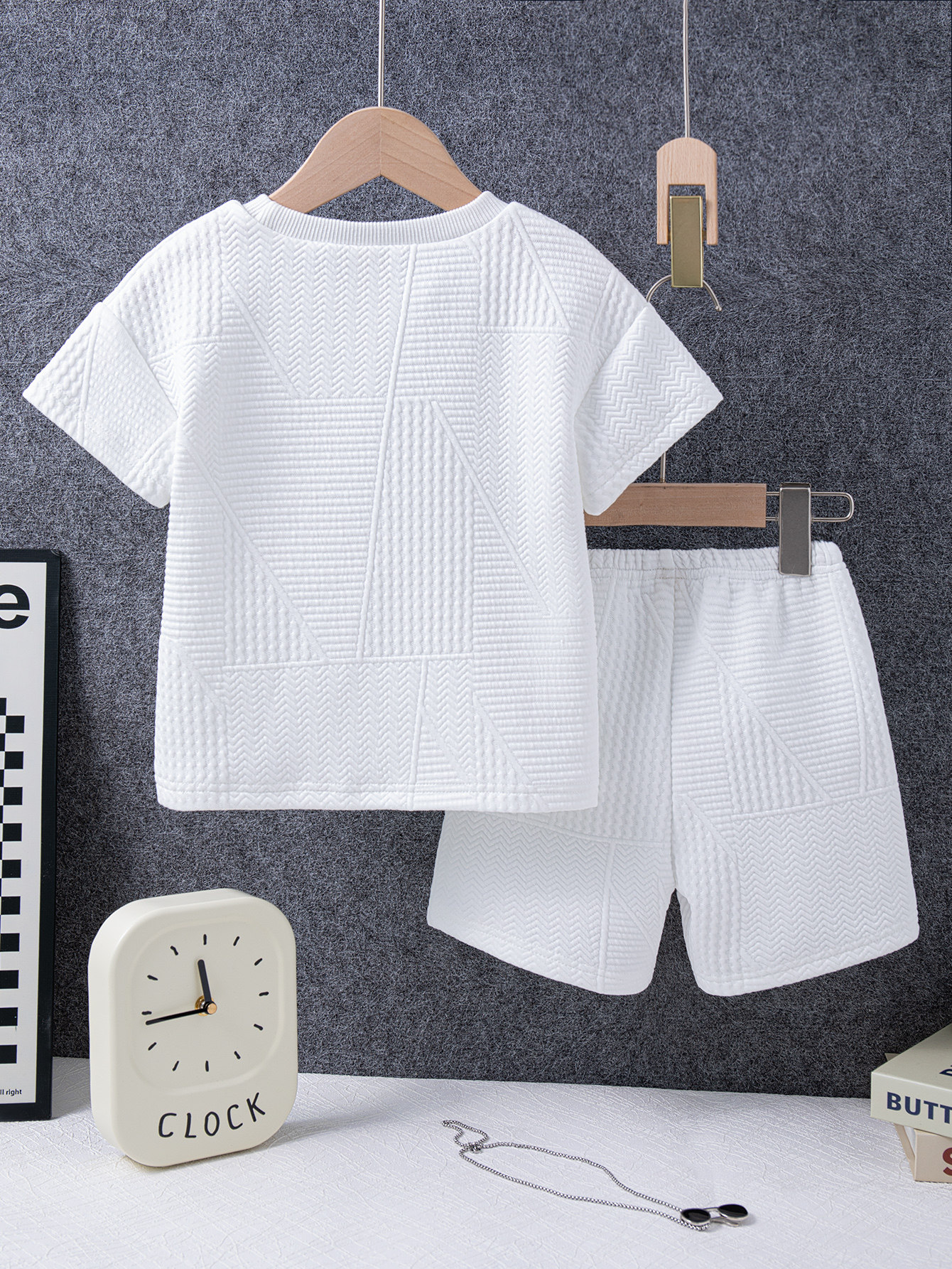 Toddler Boys Short Sets White Crop Short-sleeves T-shirt Top and Shorts