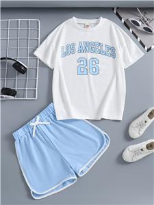 Kids 2 Piece Set Fashion Graphic Short Sleeve T-Shirt Crop Top and Shorts Set