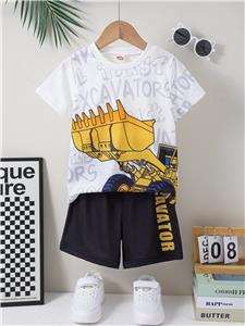 Printed T-shirt Tops and Mesh Short Sets Outfit For Boys 1-5t