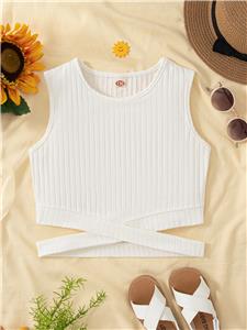 Sleeveless Round Neck Casual Crisscross Crop Tank Top