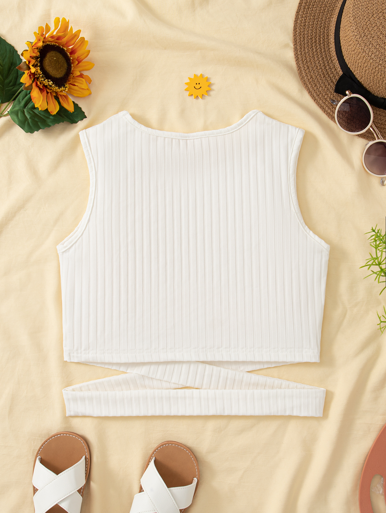 Sleeveless Round Neck Casual Crisscross Crop Tank Top