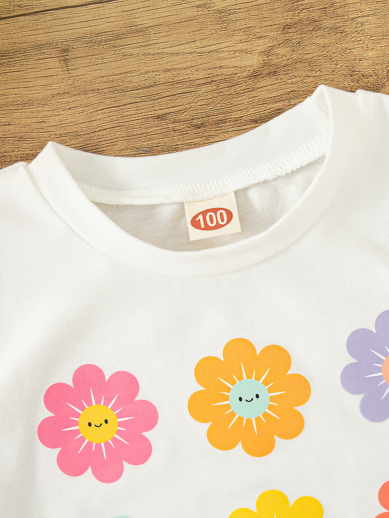 Girls Flower Short Sleeve T-Shirts Crewneck