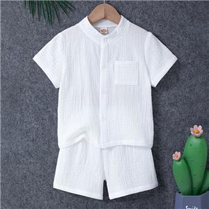 Boy's 2 Pieces Cotton Linen Set Casual Short Sleeve Button Down Shirt and Short Set