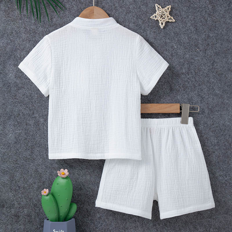 Boy's 2 Pieces Cotton Linen Set Casual Short Sleeve Button Down Shirt and Short Set