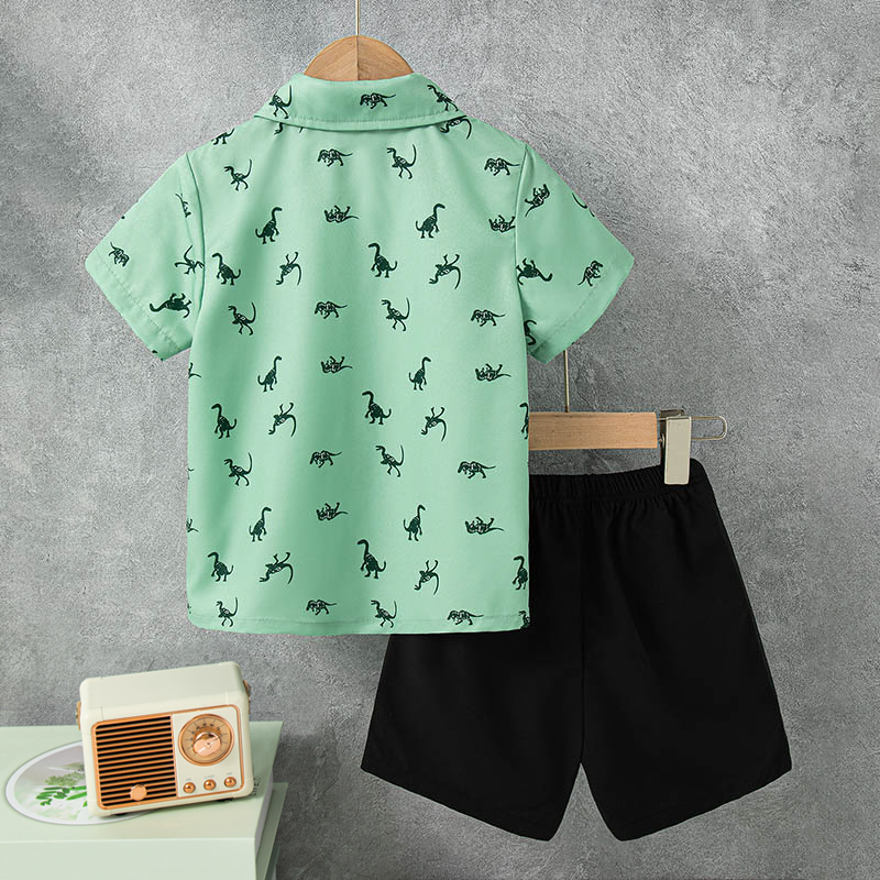 Toddler Boy Shorts Set Summer Dinosaurs Outfits Lapel Collar Button Down Short Sleeve Shirt 2 Piece Print Sets