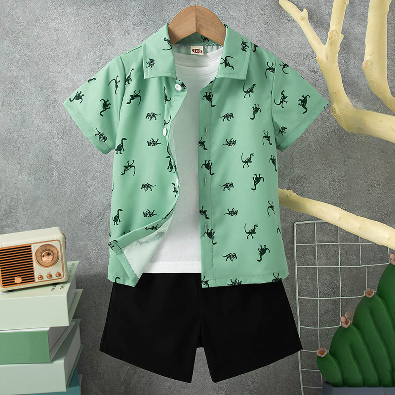 Toddler Boy Shorts Set Summer Dinosaurs Outfits Lapel Collar Button Down Short Sleeve Shirt 2 Piece Print Sets