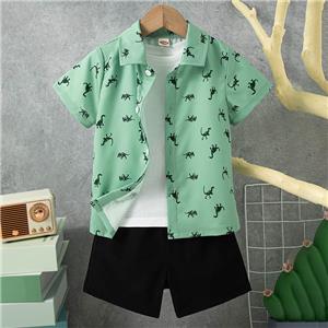 Toddler Boy Shorts Set Summer Dinosaurs Outfits Lapel Collar Button Down Short Sleeve Shirt 2 Piece Print Sets