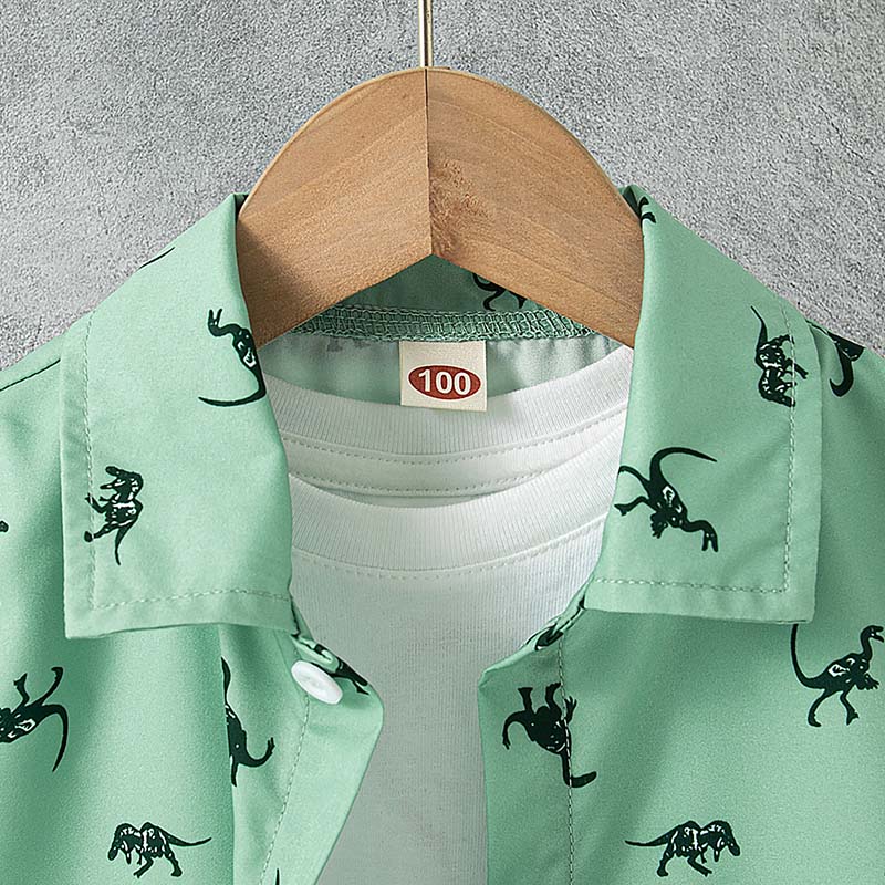 Toddler Boy Shorts Set Summer Dinosaurs Outfits Lapel Collar Button Down Short Sleeve Shirt 2 Piece Print Sets