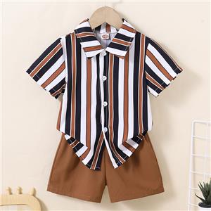 Boys' Shorts Set - 2 Piece Short Sleeve Button Down Stripes Shirt and Shorts Set