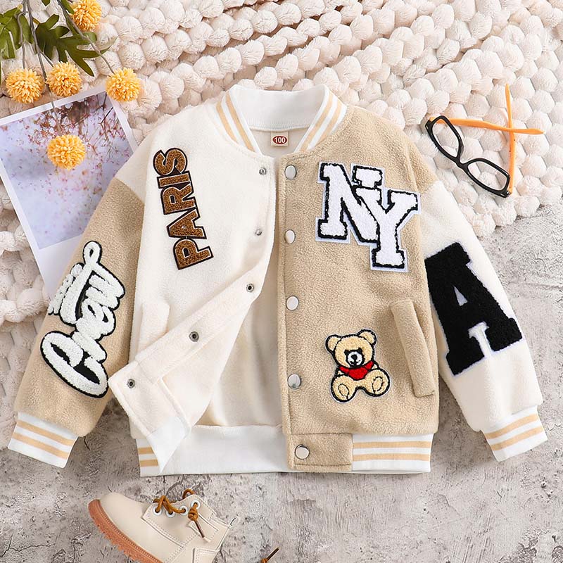 Kids Baseball Jackets Boys Team Uniform Varsity Jacket Casual School Fleece Clothing