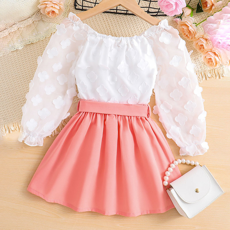 Girl's Skirt Sets Casual Long Sleeve Shirt Tops and Skirt 2 Piece Clothes