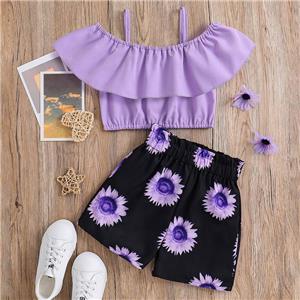 Girls Summer Clothes 2 Piece Cute Outfits Kids Ruffle Halter Crop Top Floral Print Shorts Clothing Set