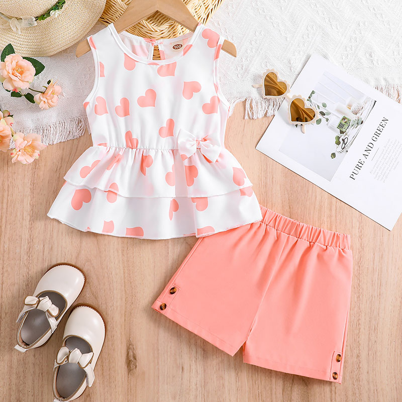 Toddler Girl Clothes Ruffle Printed Sleeveless Shirt and Shorts Set