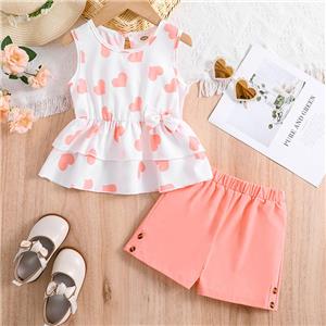 Toddler Girl Clothes Ruffle Printed Sleeveless Shirt and Shorts Set