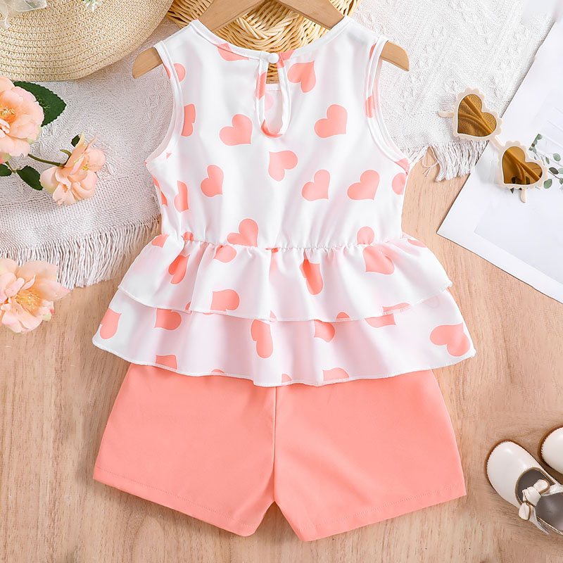 Toddler Girl Clothes Ruffle Printed Sleeveless Shirt and Shorts Set