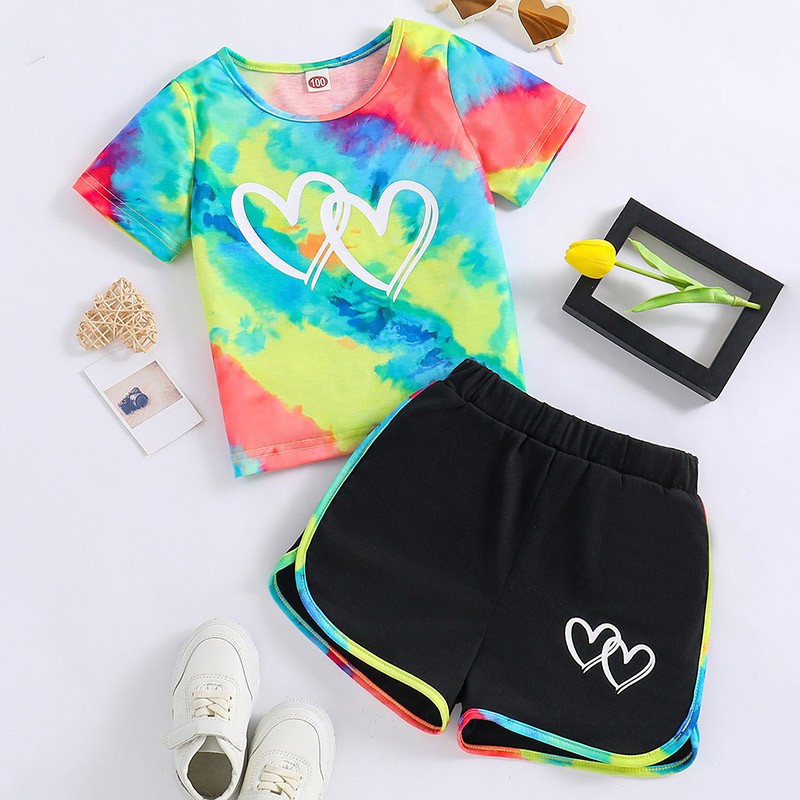 Girls Clothes Tie Dye Short Sleeve Tops + Shorts 2Pcs Kids Summer T-shirt Outfit